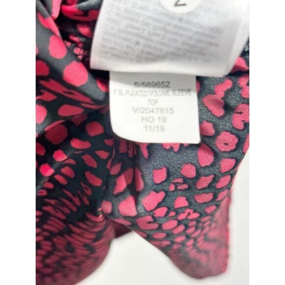 Banana Republic Womens Animal Print Blouse Top Puff Sleeve Red‎ Black Medium - Picture 9 of 12